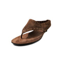 Sarah Express Studded Leather Kitten Heel Thong Mules Brown