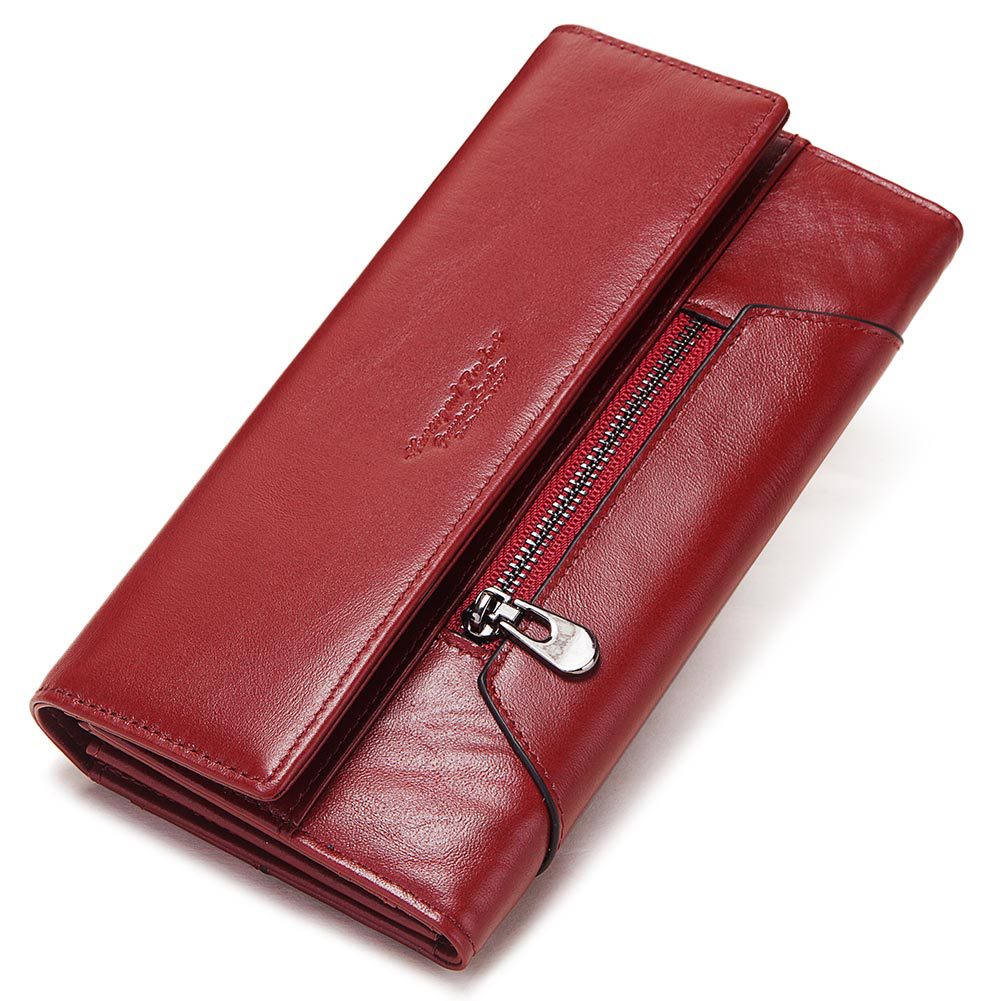 Sarah Express RFID Blocking Cowhide Leather Women's Wallet Red