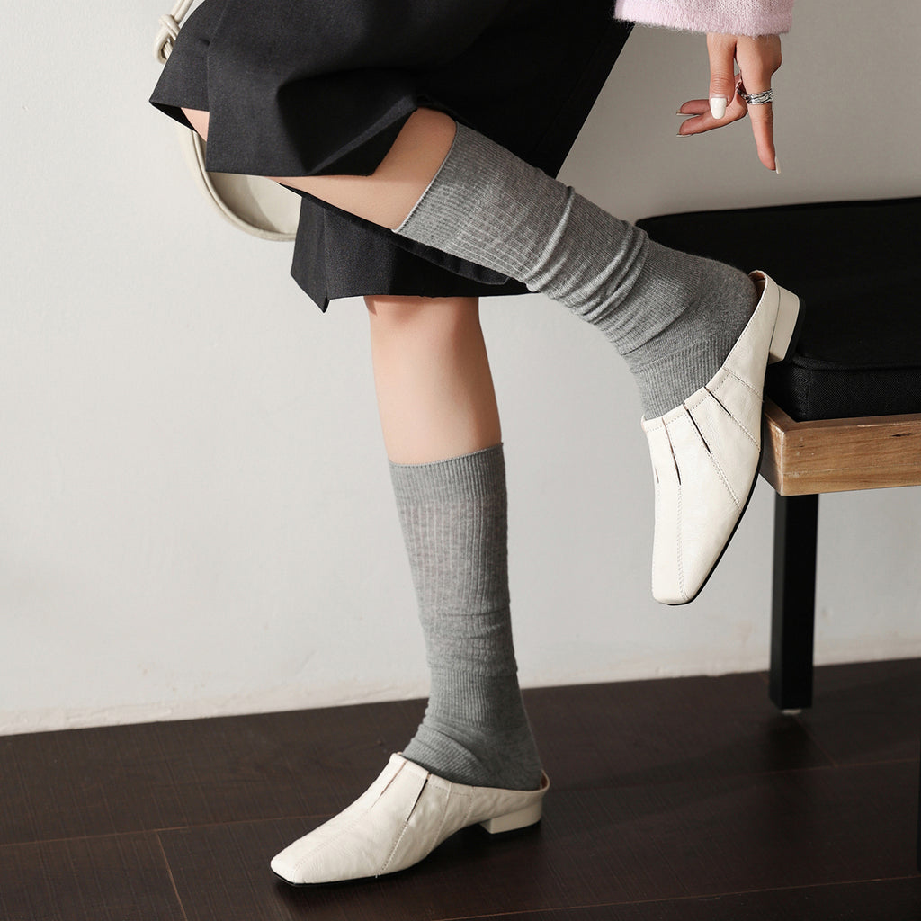 Sarah Express Washed Cowhide Square-Toe Low Block Mules