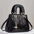 Sarah Express Crocodile Pattern Structured Messenger Bag Black