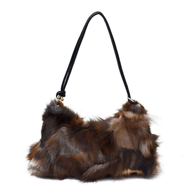 Sarah Express Plush Fox Fur Underarm Shoulder Bag