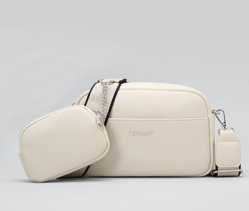 Sarah Express Structured Shoulder Bag with Detachable Pouch White