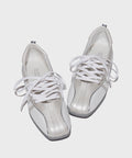 Sarah Express Square Toe Ballet Flats With Ankle Straps Milky White