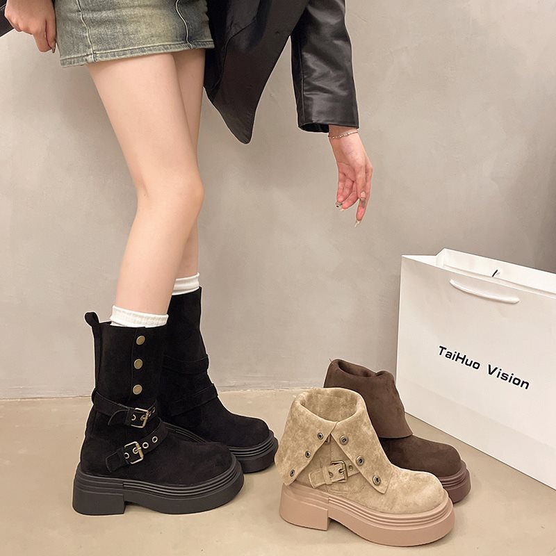Sarah Express Matte Suede Mid-Calf Block Heel Boots