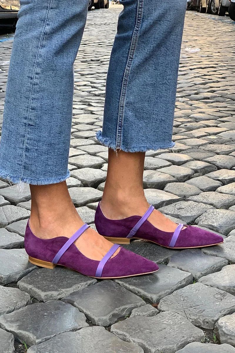Sarah Express Pointed-Toe Suede Dress Shoes with Rhinestones Purple
