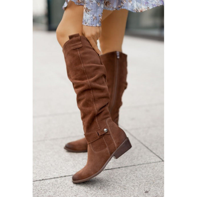 Sarah Express Premium Suede Over-the-Knee Side Zip Boots Dark Brown