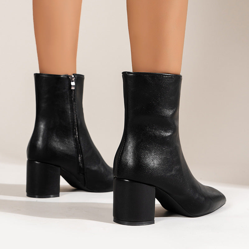 Sarah Express Chunky Heel Pointed Toe Mid-Calf Boots