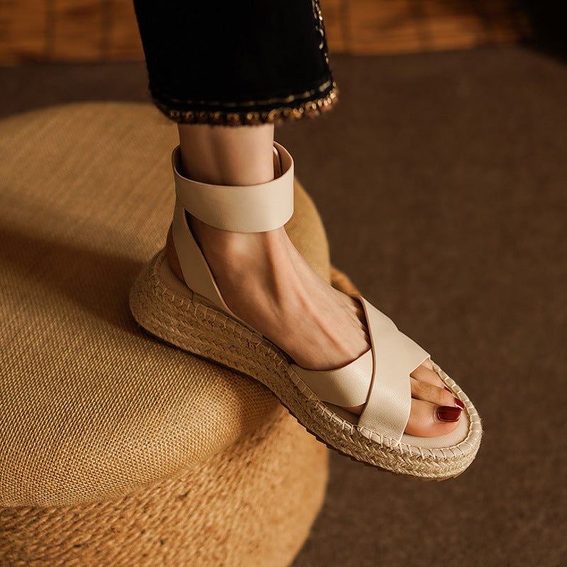 Sarah Express Braided Leather Vintage Wedge Sandals