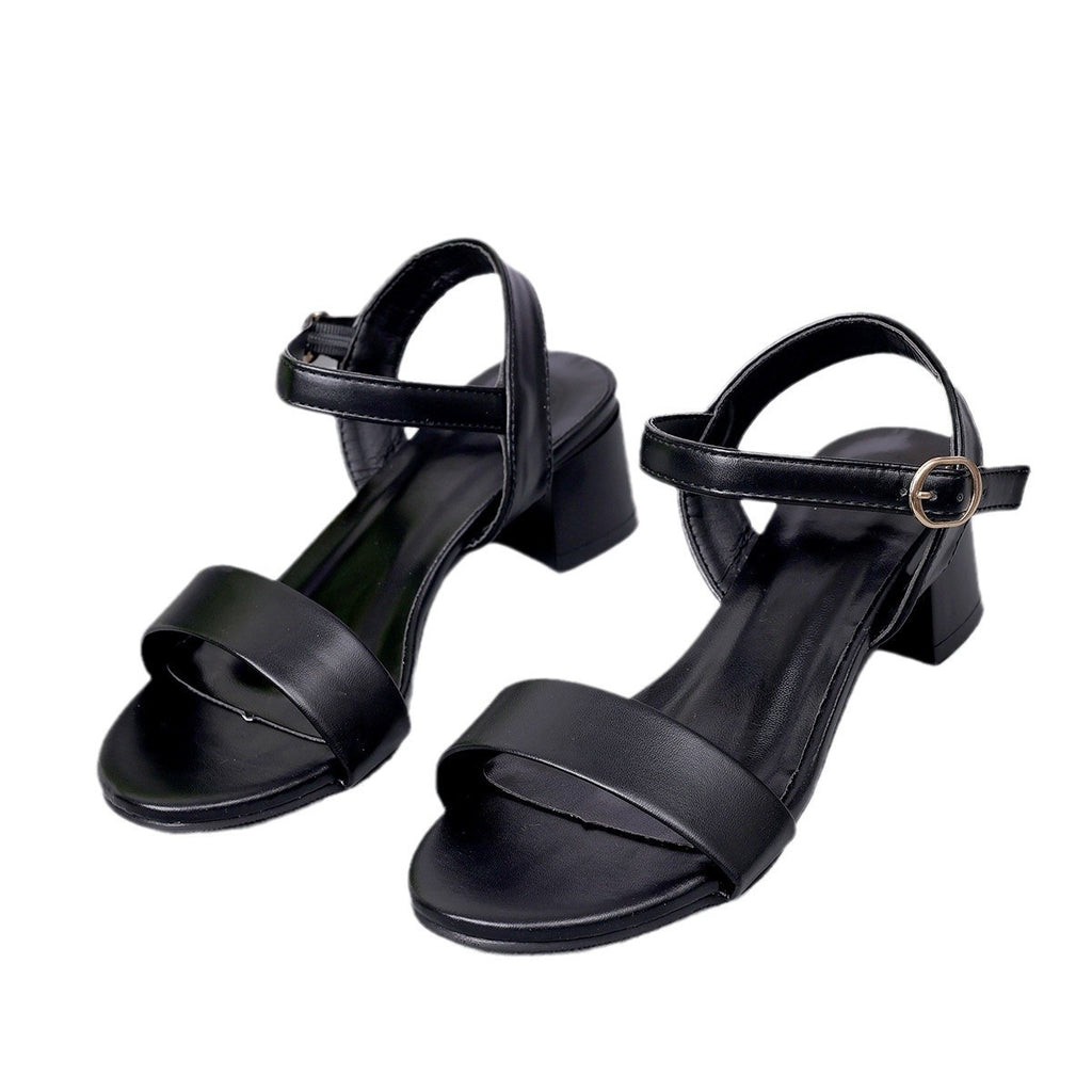 Sarah Express Round Toe Mid Heel Buckle Sandals