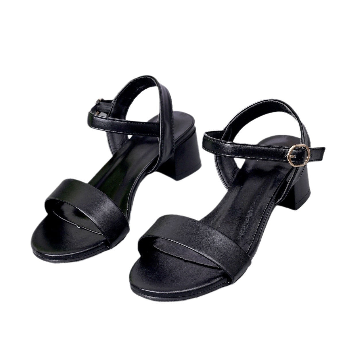 Sarah Express Round Toe Mid Heel Buckle Sandals
