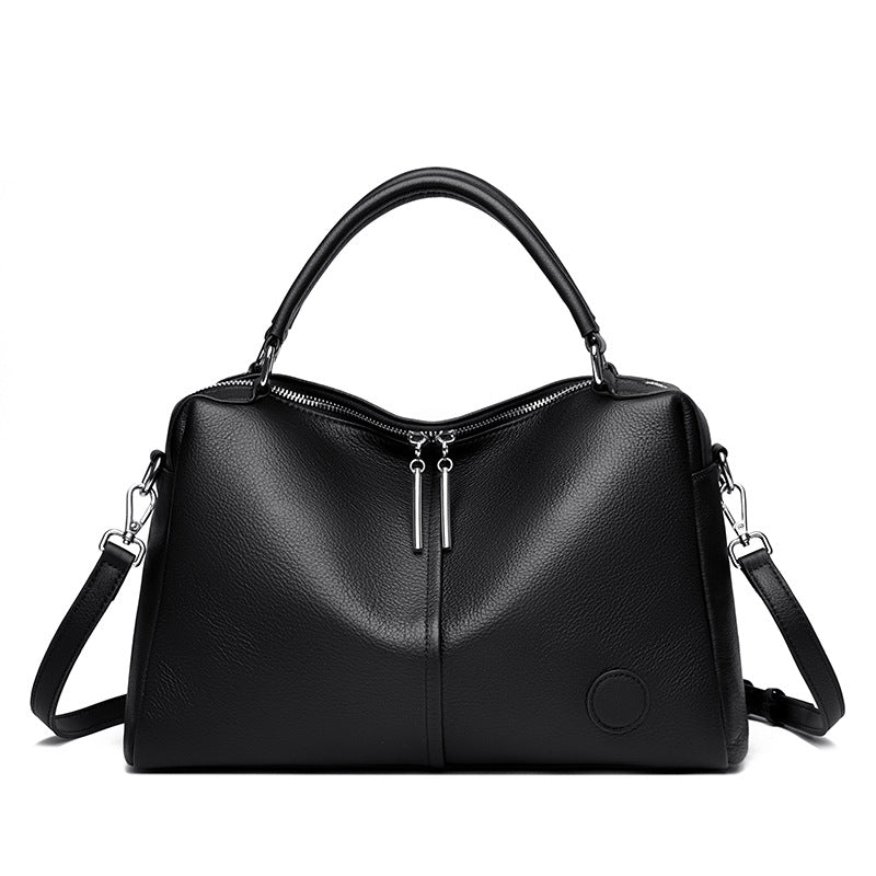Sarah Express Spacious Full-Grain Leather Everyday Tote Bag Black