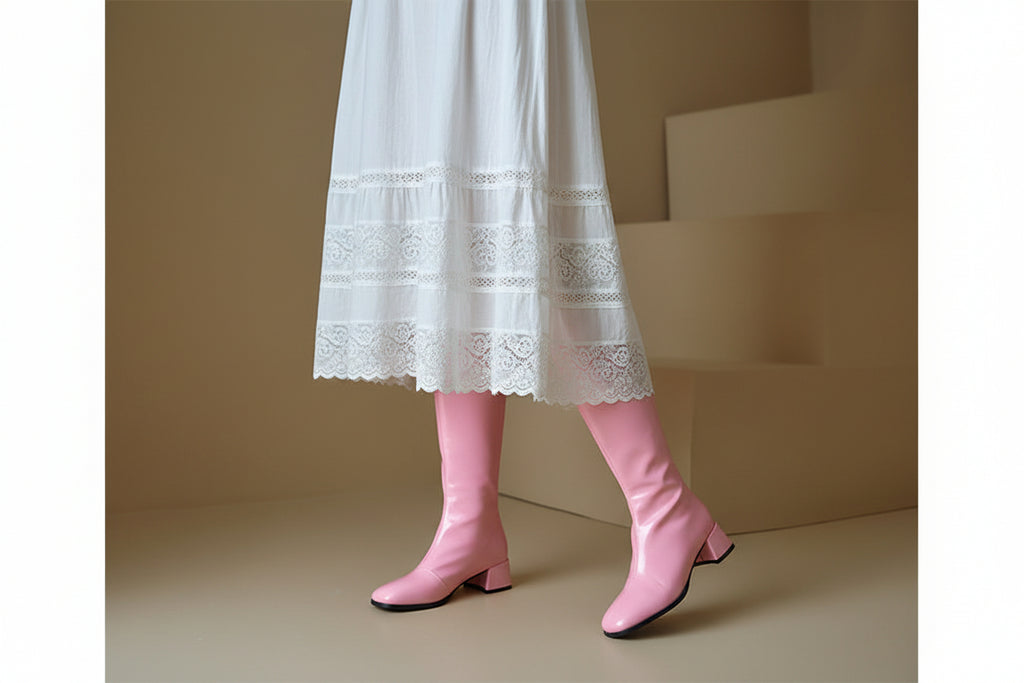 Sarah Express Chunky Heel Square Toe Thigh High Boots