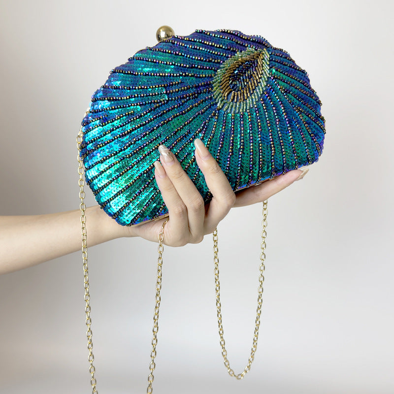 Sarah Express Vintage Beaded Peacock Pattern Crossbody Handbag