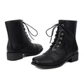 Sarah Express Women's Lace-Up Square-Toe Motorcycle Boots Black