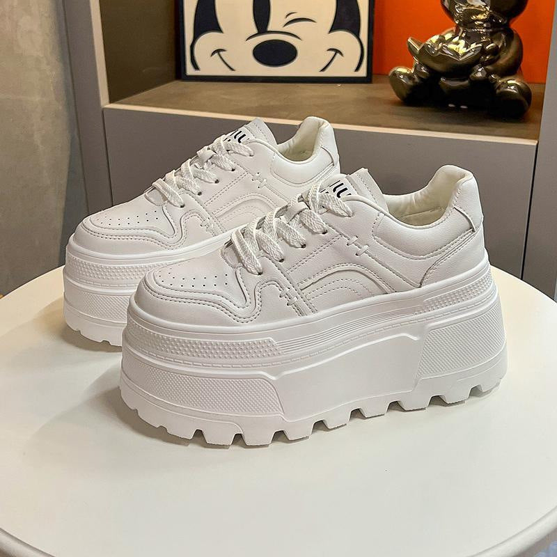 Sarah Express Chunky Platform Height Increasing Lace-Up Sneakers White