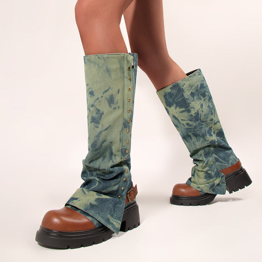 Sarah Express Studded Chunky Platform Boots Round Toe
