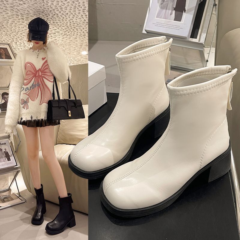 Sarah Express Women's Minimalist Slip-On Ankle Boots White