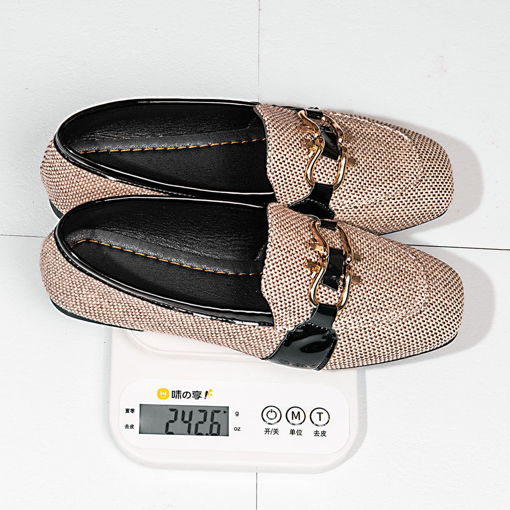 Sarah Express Square Toe Metal Buckle Slip-On Flats