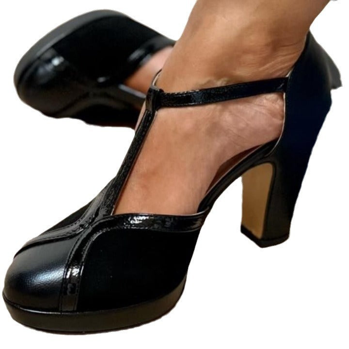 Sarah Express Round Toe Chunky Heel Pumps