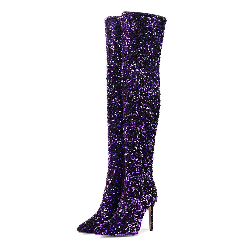 Sarah Express Sequin Over-the-Knee Stiletto Boots