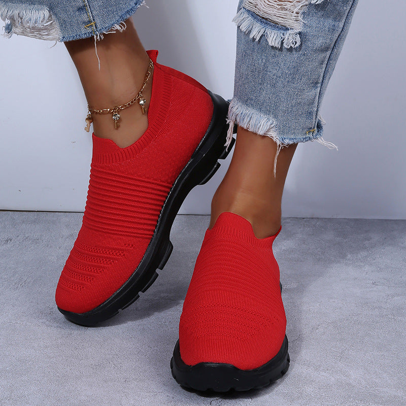 Sarah Express Knit Slip-On Walking Sneakers Red