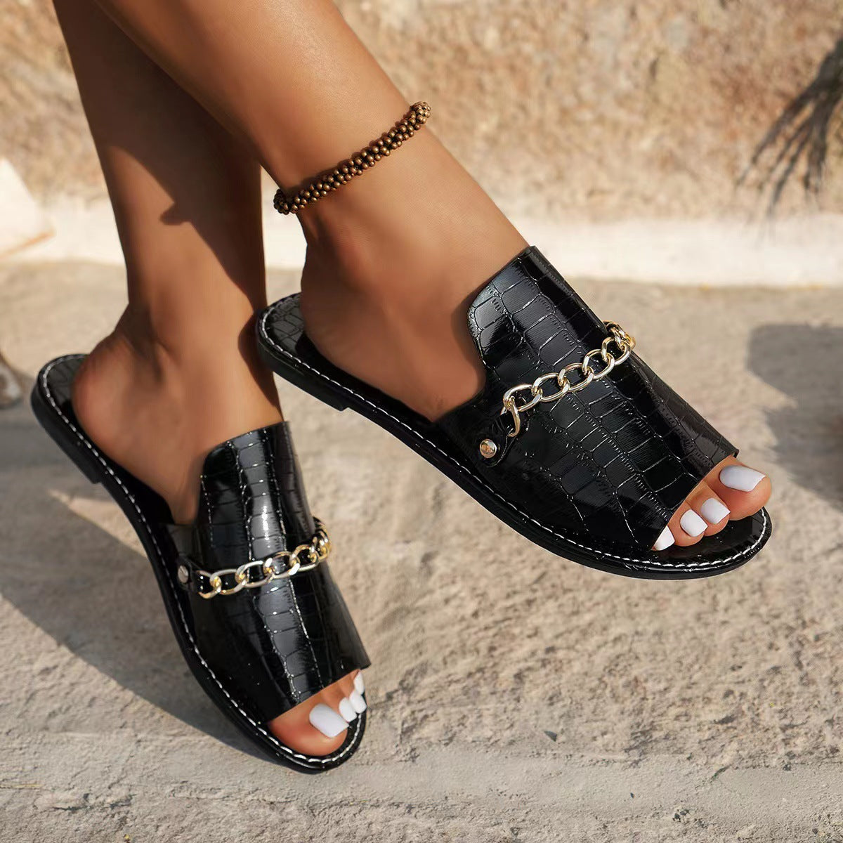 Sarah Express Women's Chain Pattern Flat Slides