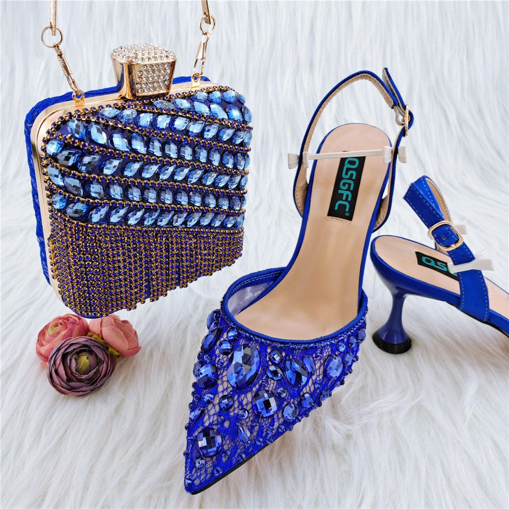 Sarah Express Embellished Party Sandals and Matching Bag Blue