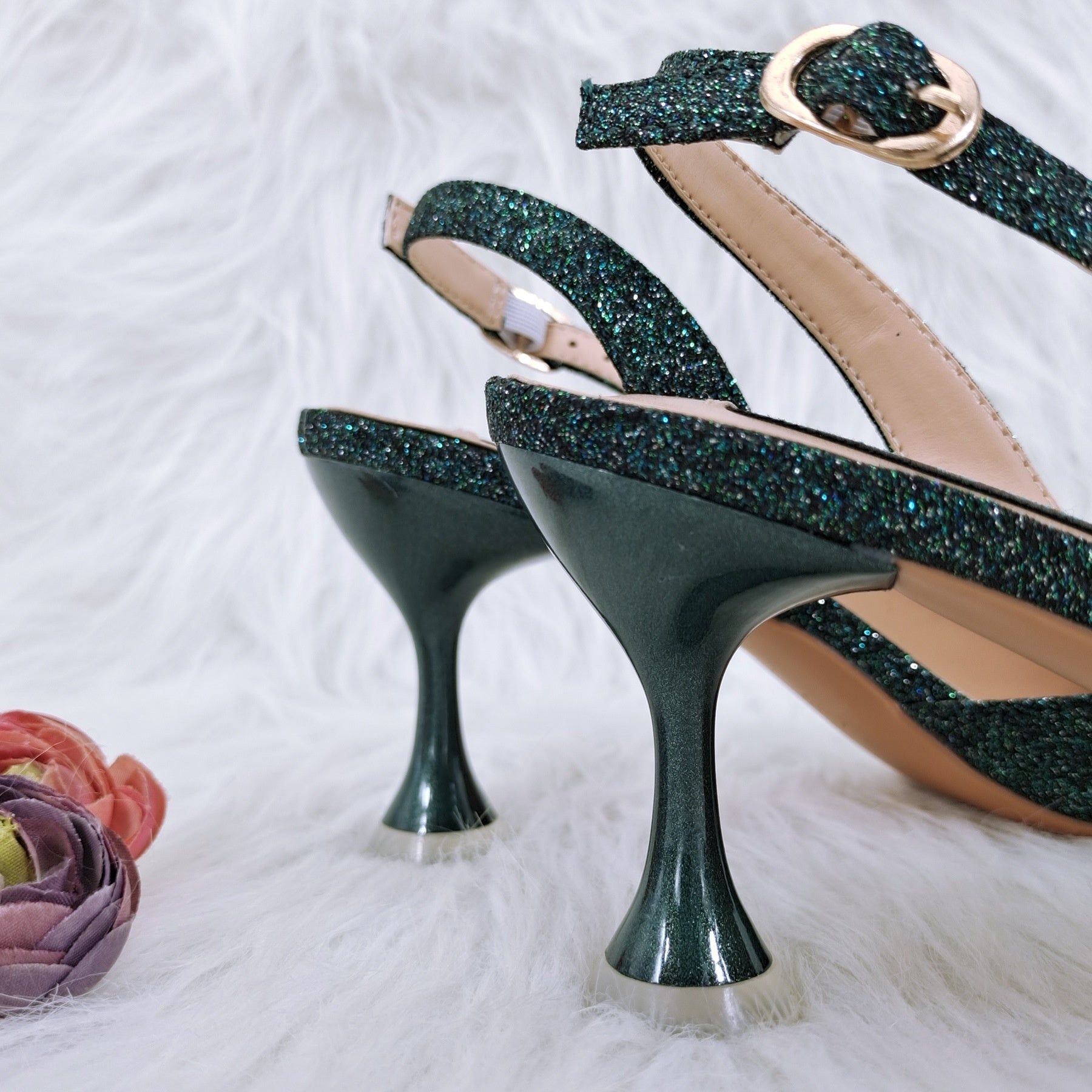 Sarah Express Rhinestone Floral Party Heels and Bag Set
