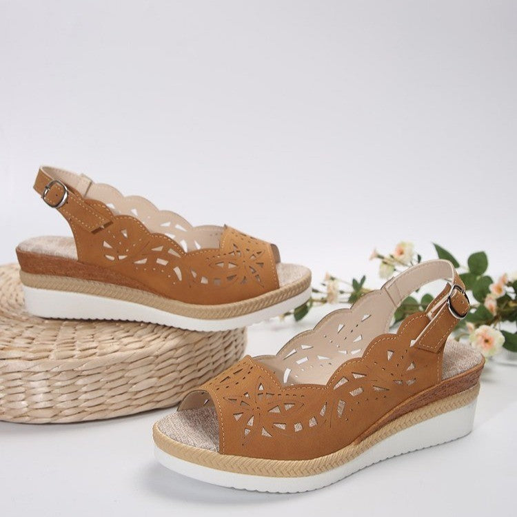 Sarah Express Cutout Wedge Sandals with Buckle Strap