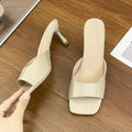 Sarah Express Women's Square Toe Low Heel Slippers Khaki