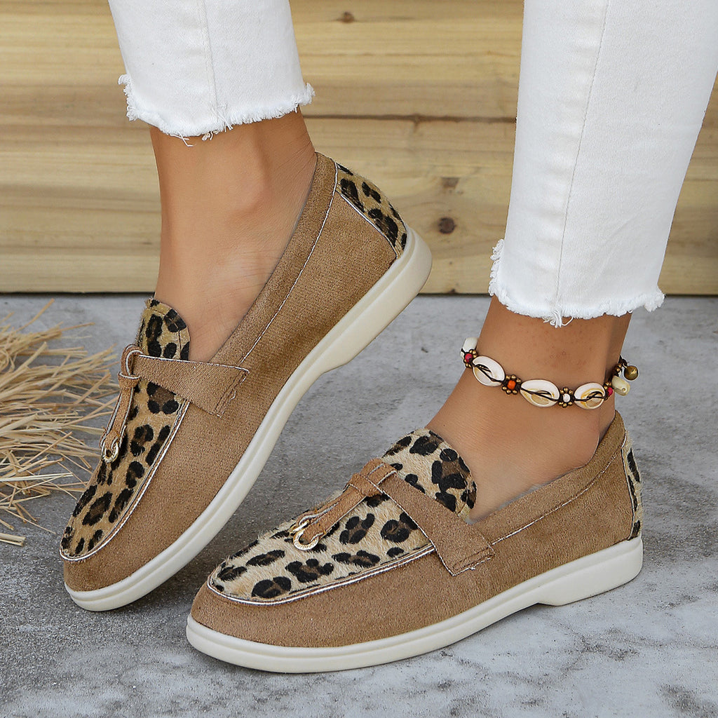 Sarah Express Women's Casual Flat Slip-On Shoes Brown Leopard Printed