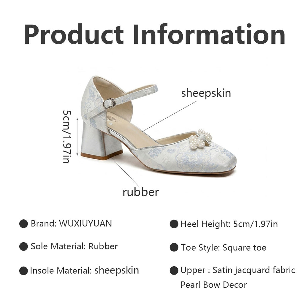 Sarah Express Jacquard Platform Heels with Pearl Bow