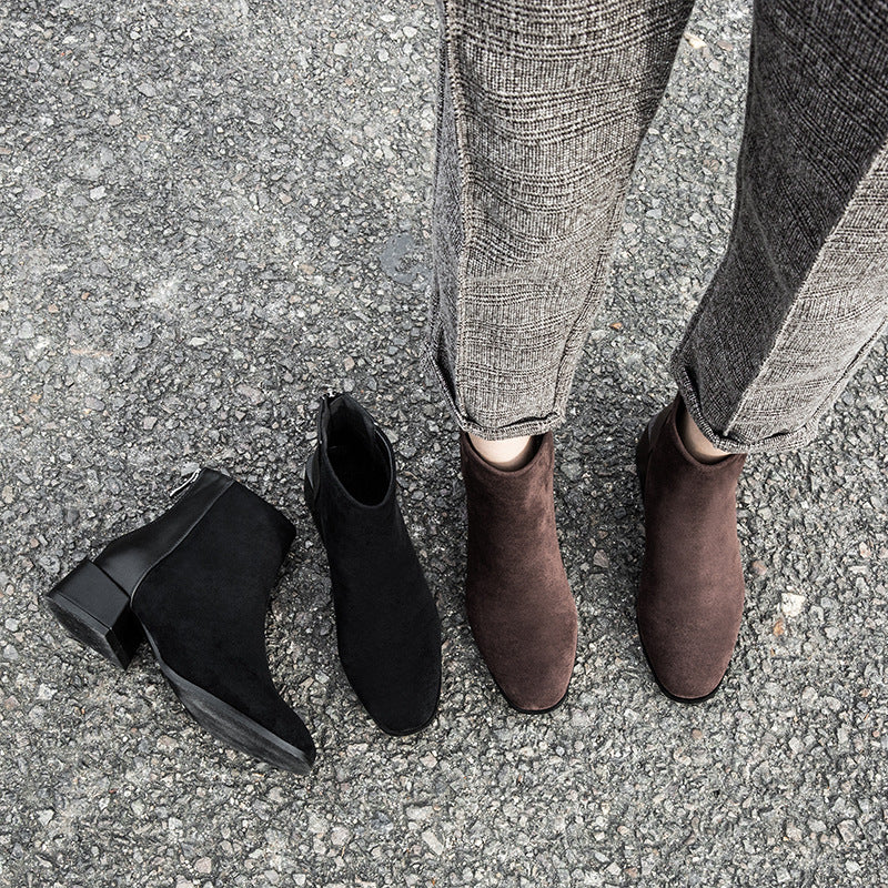 Retro Square Heel Pointed Toe Ankle Boots Fashion Versatile Chelsea Boot Women's Shoes – product detail alternate view 10