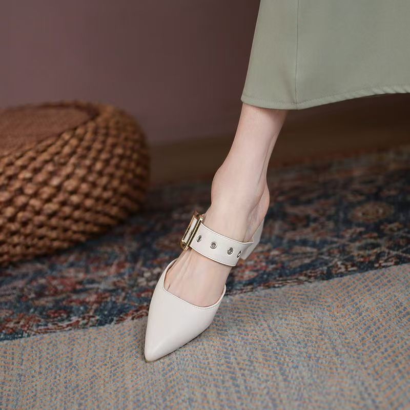 Sarah Express Pointed Toe Chunky Heel Slip-On Slippers