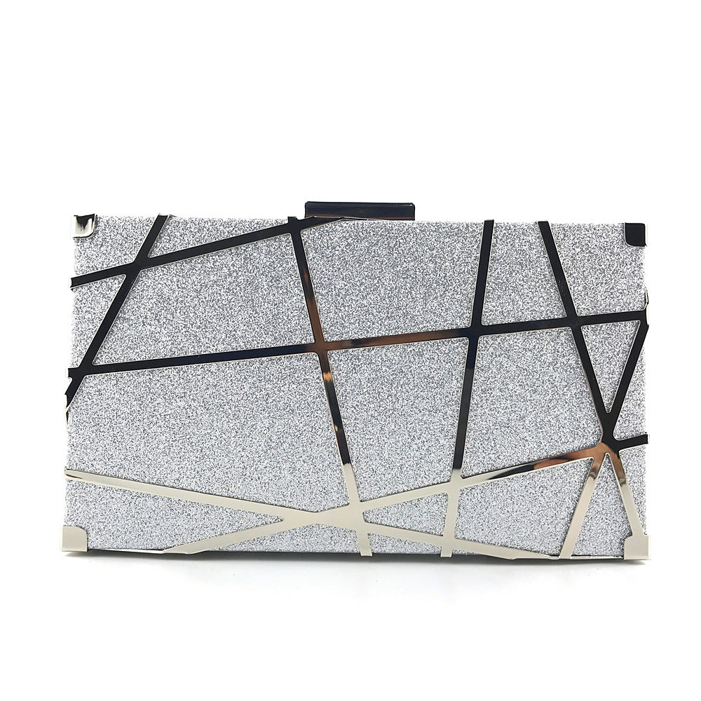 Sarah Express Geometric Metal Frame Evening Clutch Bag Silver
