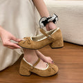 Sarah Express French Style Mary Jane Block Heels Khaki