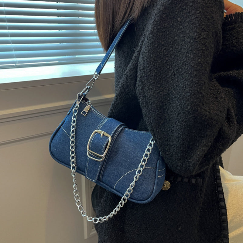 Sarah Express Denim Buckle Chain Shoulder Bag