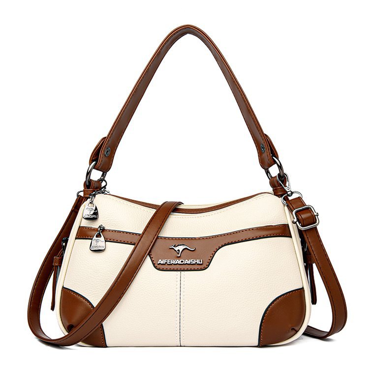 Sarah Express Retro Woven Contrasting Color Shoulder Bag White 28X14X19CM