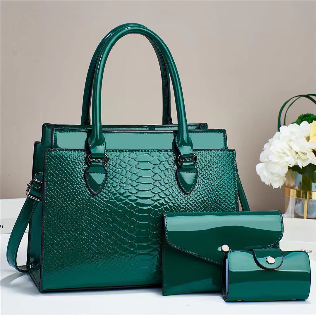 Sarah Express 3-Piece Structured PU Leather Handbag Set Green 28x13x23