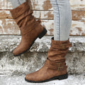 Sarah Express Vintage Buckle Combat Boots Brown