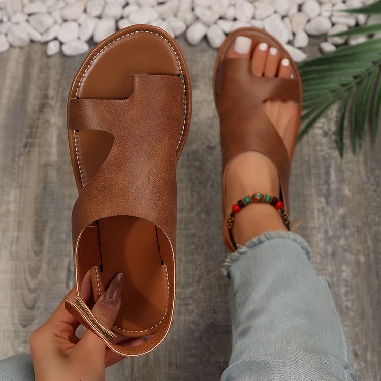 Sarah Express Unisex Velcro Flat Sandals Brown