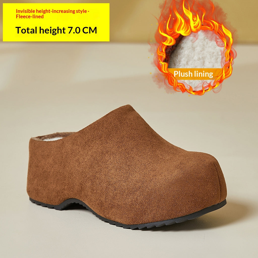 Sarah Express Retro Suede Chunky Platform Slip-On Mules Caramel Color
