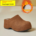 Sarah Express Retro Suede Chunky Platform Slip-On Mules Caramel Color
