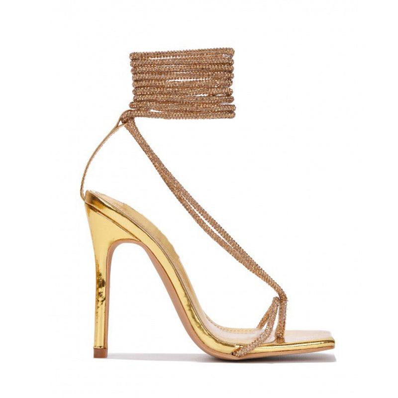 Sarah Express Strappy Square Toe Stiletto Sandals