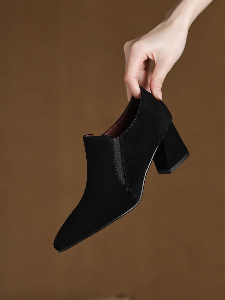 Sarah Express Suede Texture Pointed Toe Low Heel Shoes