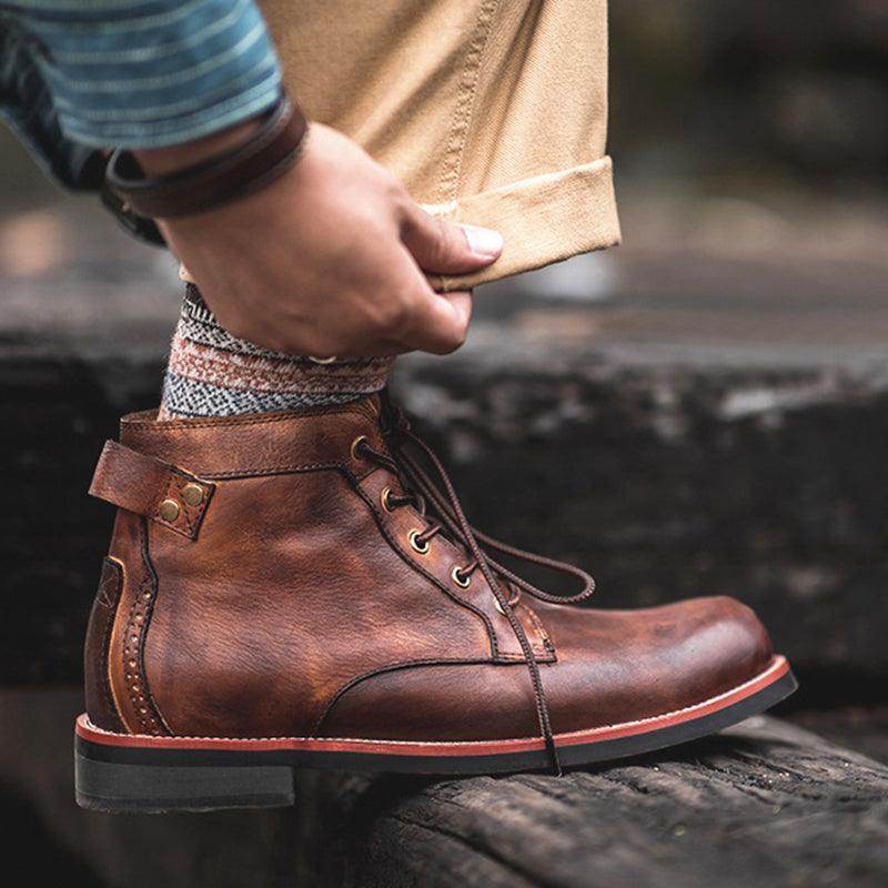 Sarah Express Men's Waxed Leather Lace-Up Ankle Boots