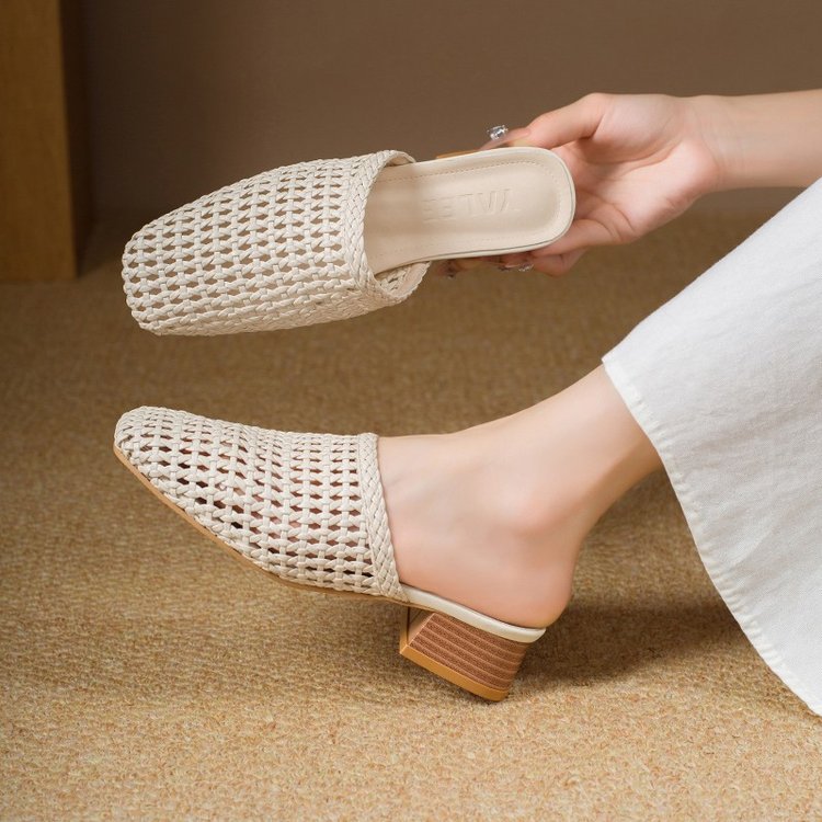 Sarah Express Woven Square Toe Casual Summer Sandals
