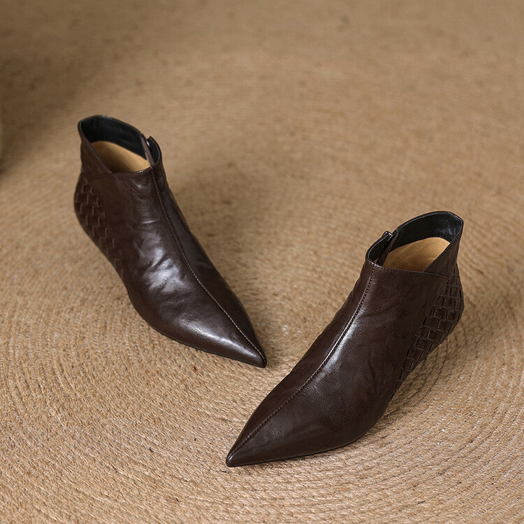 Sarah Express Woven Sheepskin Pointed Toe Ankle Boots