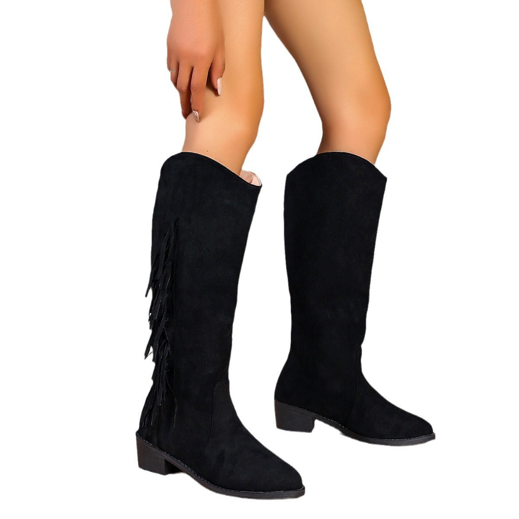Sarah Express Women's Pointed-Toe Suede Tassel Long Boots
