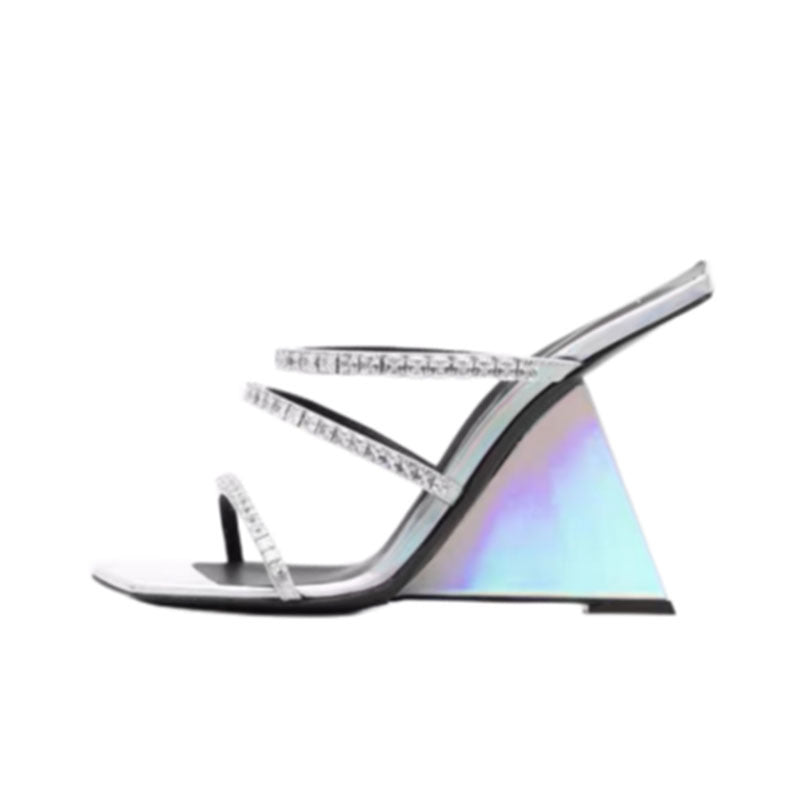 Sarah Express Patent Leather Square Toe Wedge Sandals